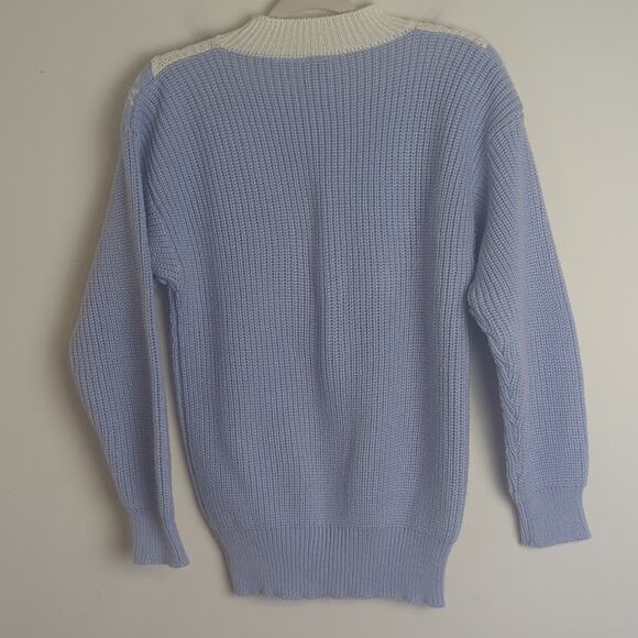 Vintage Knit Tennis Prep Pastel Blue Sweater Women's Size Medium - Picture 10 of 11